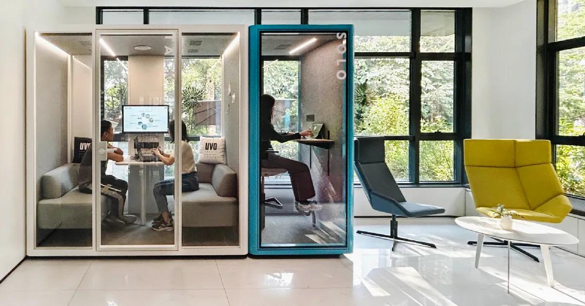 UVO’s Colorful Soundproof Booths: Elevate Your Office Space with Versatile Acoustic Solutions